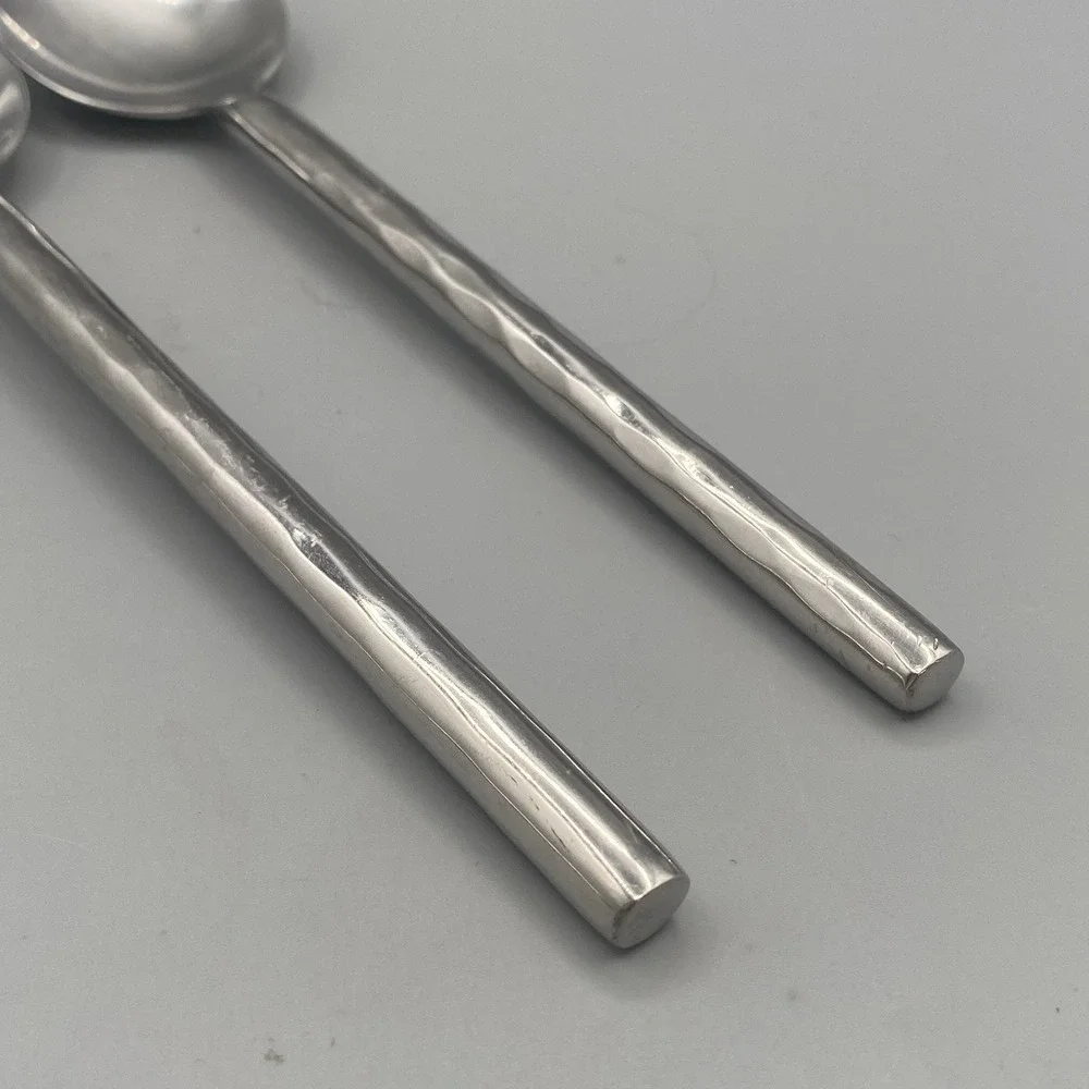 Pier One PII16 Oval SOUP SPOONS Hammered Glossy China 18/8 Stainless Place Table